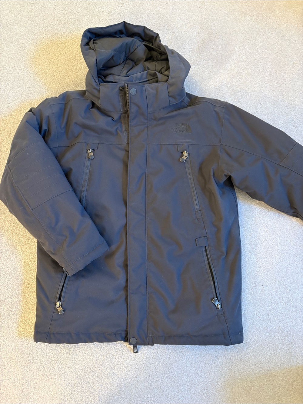 The North Face Kids Dark Gray Hooded Insulated Puffer Jacket